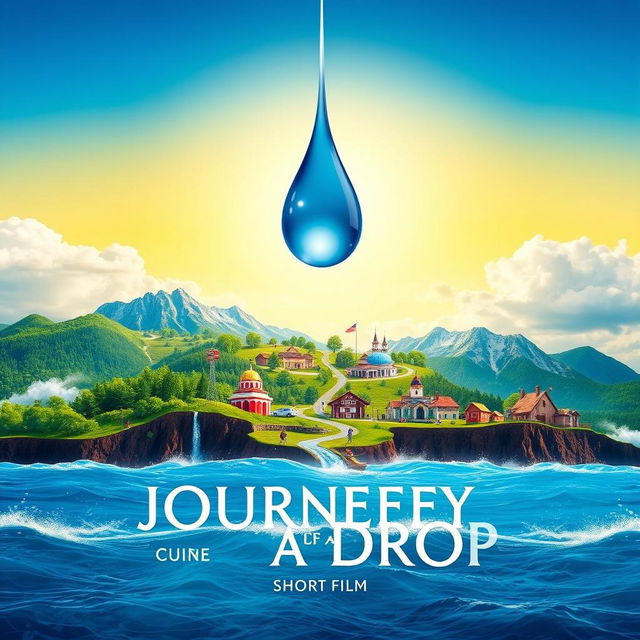 A vibrant poster for a short film titled 'Journey of a Drop'