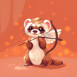 A pixel art depiction of a ferret styled as Cupid, surrounded by warm orange light creating a cozy atmosphere