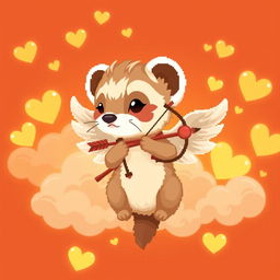 Pixel art of a ferret cupid, surrounded by an inviting warm orange light