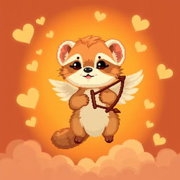 Pixel art of a ferret cupid, surrounded by an inviting warm orange light