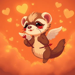 Pixel art of a ferret cupid, surrounded by an inviting warm orange light