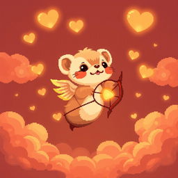 Pixel art of a ferret cupid, surrounded by an inviting warm orange light