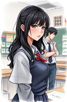 A dramatic, illustrative scene capturing the intense emotions of a young female student, age 14, depicted in a school setting