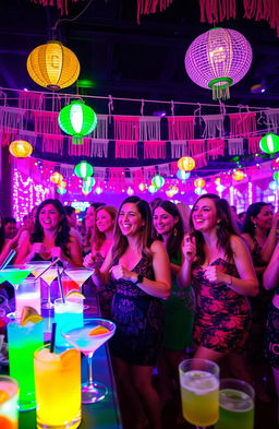 A vibrant fiesta scene filled with colorful lights, showcasing a lively atmosphere