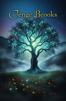 A visually striking book cover design featuring a mystical forest shrouded in fog