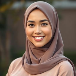 A beautiful fit Malay woman wearing a tudung, displaying a captivating mix of Malay and European features