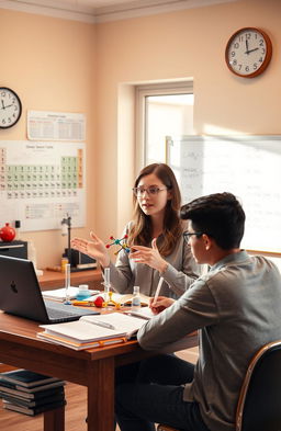 A focused, serene atmosphere of a chemistry tutoring session