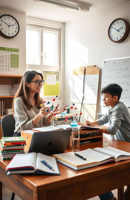 A focused, serene atmosphere of a chemistry tutoring session