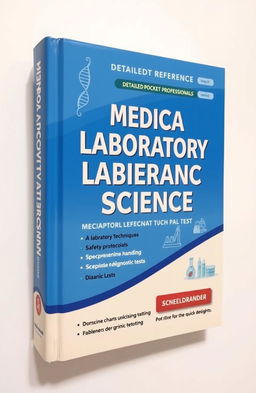 A detailed pocket reference book designed for medical laboratory science professionals, showcasing a modern, sleek cover design with a color palette of blue and white