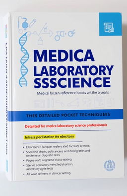 A detailed pocket reference book designed for medical laboratory science professionals, showcasing a modern, sleek cover design with a color palette of blue and white