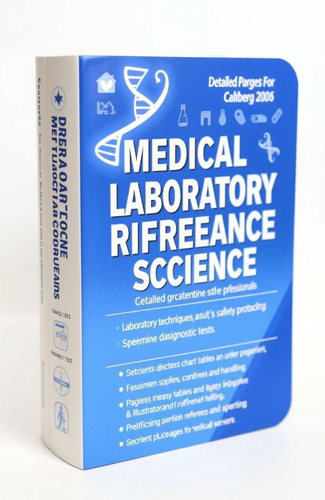 A detailed pocket reference book designed for medical laboratory science professionals, showcasing a modern, sleek cover design with a color palette of blue and white