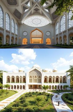 A modern architectural design proposal for a Dakwah and Islamic Communication Building at IAIN Syaikh Abdurrahman Siddik in Bangka Belitung, featuring harmonious integration of traditional Islamic elements with contemporary styles