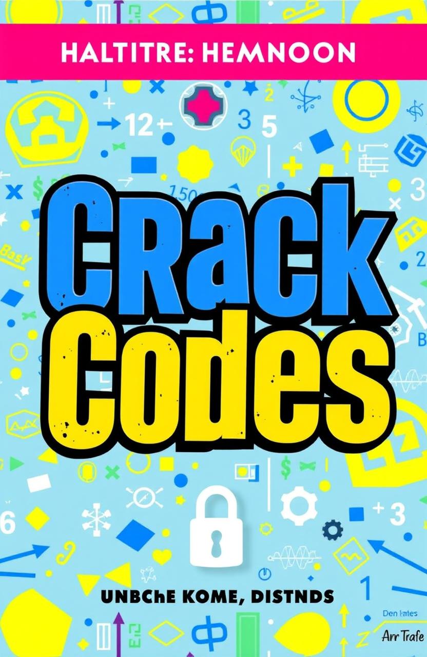 A vibrant and engaging book cover for a mathematics book titled 'Crack Codes'