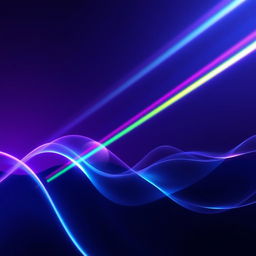 An abstract representation of light beams penetrating sound waves against a deep, rich-colored background, such as deep purple or navy blue