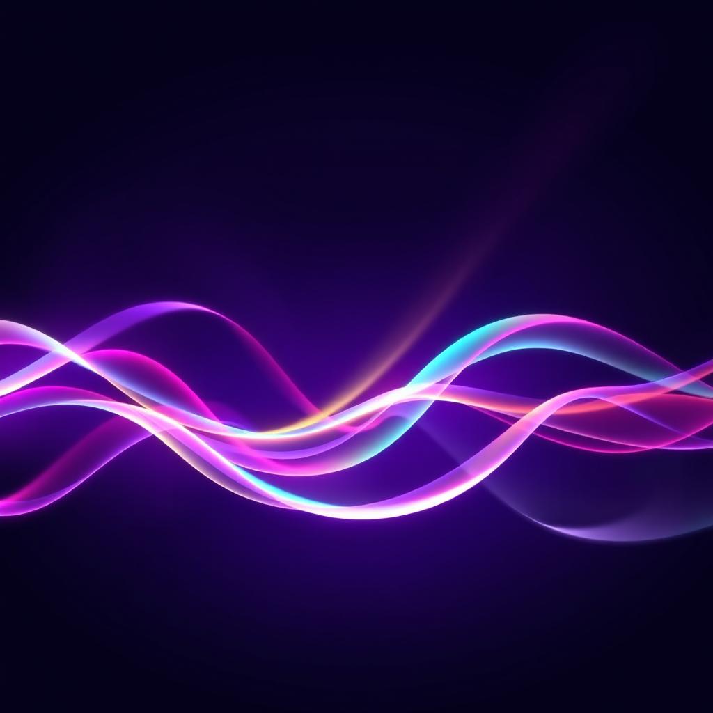 An abstract representation of light beams penetrating sound waves against a deep, rich-colored background, such as deep purple or navy blue