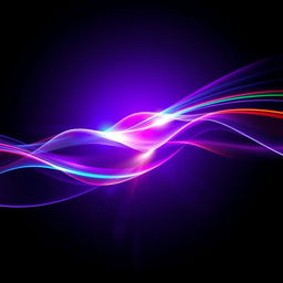 An abstract representation of light beams penetrating sound waves against a deep, rich-colored background, such as deep purple or navy blue