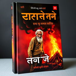 An attractive book cover featuring a visually intense and dramatic scene: an old, poor man with a somber expression standing near a funeral pyre