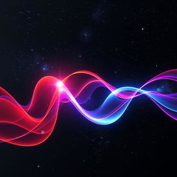 A mesmerizing cosmic scene depicting light beams passing through sound waves against a dark, starry universe background