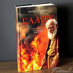 An attractive book cover featuring an old man with a somber expression standing next to a funeral pyre, conveying deep emotions of conflict, sorrow, and revenge