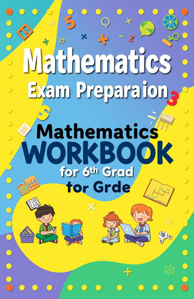 A visually appealing workbook cover for a 6th grade mathematics exam preparation guide