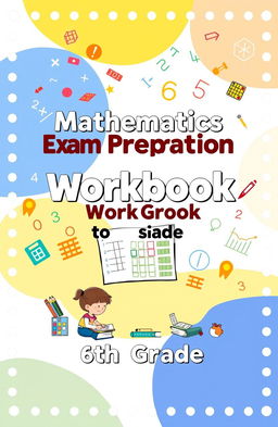 A visually appealing workbook cover for a 6th grade mathematics exam preparation guide
