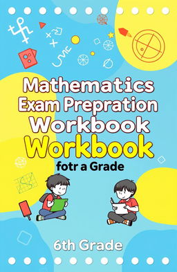 A visually appealing workbook cover for a 6th grade mathematics exam preparation guide