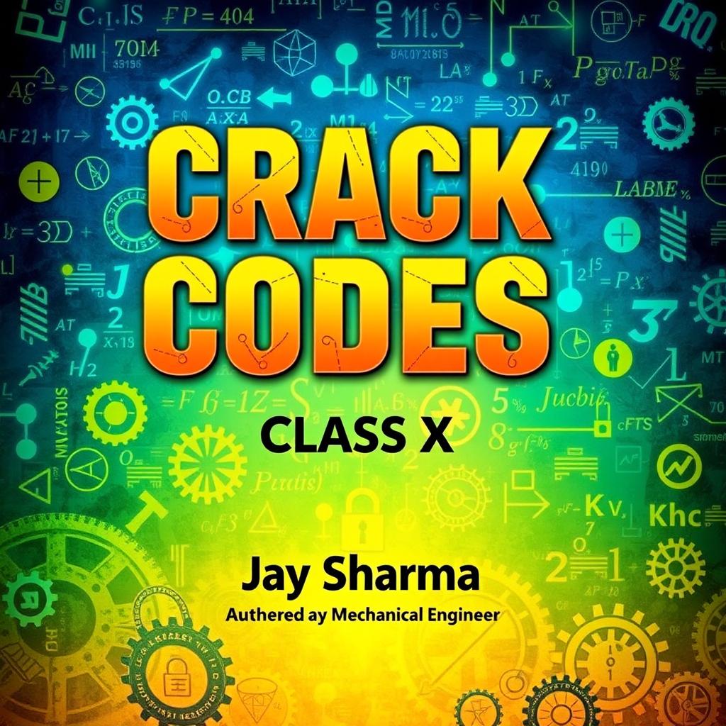 A captivating book cover for a mathematics book titled 'Crack Codes' for Class X, authored by Jay Sharma, a Mechanical Engineer