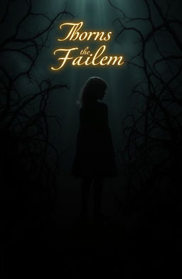 A mystical and dark scene featuring a silhouette of a girl surrounded by intricate and ominous thorns