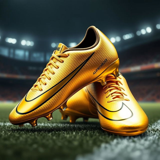 A visually striking pair of Nike Mercurial football boots inspired by the Ballon d'Or, featuring a sleek and aerodynamic design