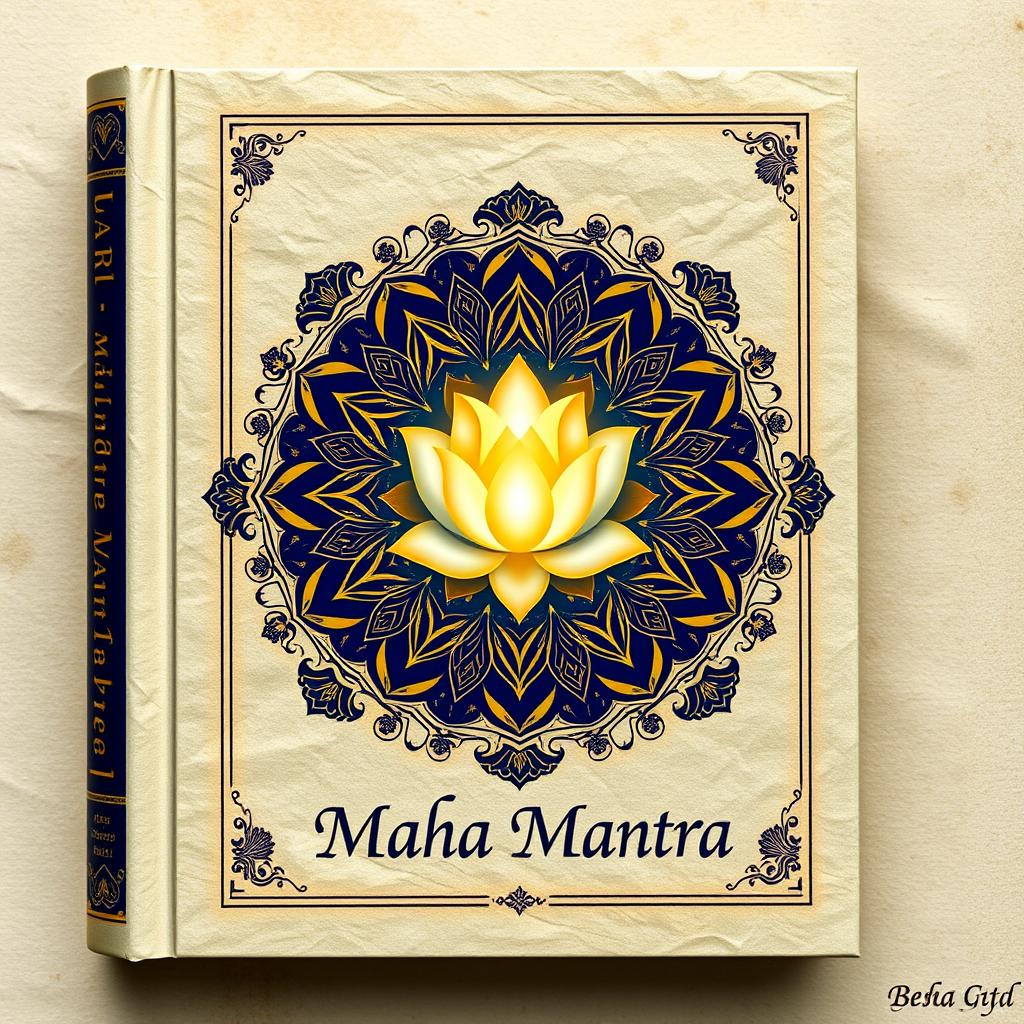 A beautifully designed book wrapper for a spiritual text titled 'Maha Mantra'