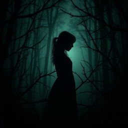 A dark and dramatic scene featuring sharp thorns surrounding the silhouette of a girl in the center, who appears to be in anguish as the thorns pierce her skin