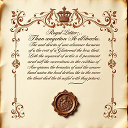 An elegant royal letter featuring luxurious, flowing calligraphy on aged ivory parchment