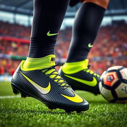 A vivid portrayal of the Nike Phantom GT football boots worn by Neymar, emphasizing their sleek design and vibrant colors
