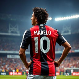 A captivating portrait of Marcelo, a key player for São Paulo FC, showcasing him proudly wearing the iconic Camisa 10 jersey
