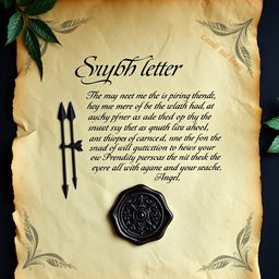 An elegant Elvish letter crafted for a spy organization, designed with intricate Elvish script flowing gracefully across finely aged parchment