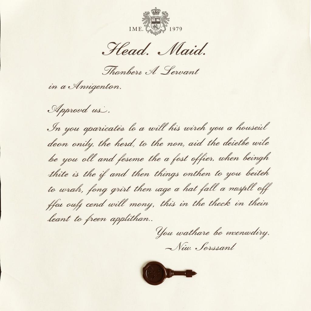 A formal letter from the head maid regarding employment as a servant, written on elegantly textured paper