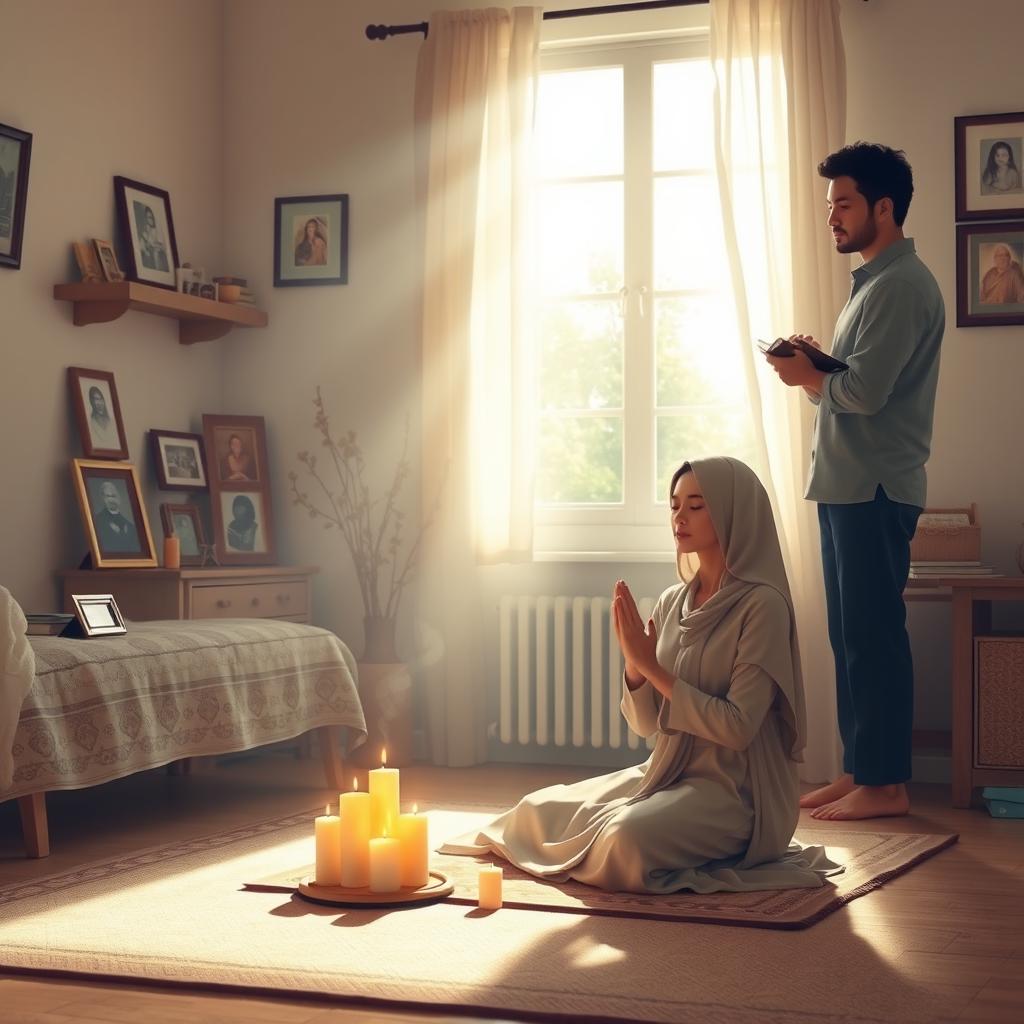 An evocative scene illustrating the concept of domestic penance, featuring a serene home environment