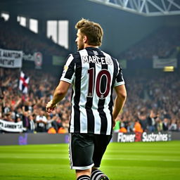A striking scene of Marcelo after his transfer to Newcastle United, proudly wearing the iconic number 10 jersey