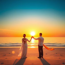 A breathtaking scene of couples worshiping together in front of a magnificent sunrise