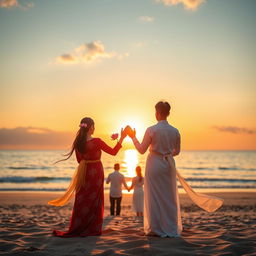 A breathtaking scene of couples worshiping together in front of a magnificent sunrise