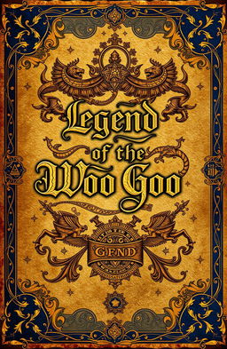 A legendary book cover titled 'Legend of the Woo Goo', designed to look like it originates from the Middle Ages