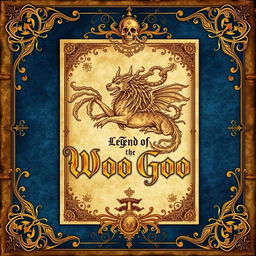 A legendary book cover titled 'Legend of the Woo Goo', featuring a majestic illustration on the cover that depicts the Woo Goo, an enchanting and mythical creature symbolizing wisdom and mystery
