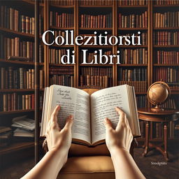 A captivating book cover design for a book titled 'Collezionisti di Libri' (Book Collectors)