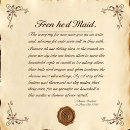 A beautifully crafted letter from the head maid, elegantly written on rustic parchment