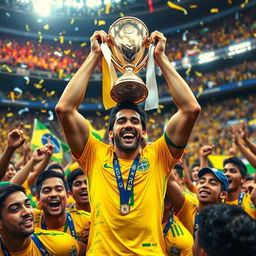 An inspiring scene of Marcelo celebrating with his teammates after winning the Copa América with the Brazilian national team