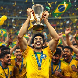 An inspiring scene of Marcelo celebrating with his teammates after winning the Copa América with the Brazilian national team
