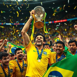 An inspiring scene of Marcelo celebrating with his teammates after winning the Copa América with the Brazilian national team