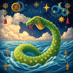 A detailed and vibrant illustration of 'Valluvar Vasuki', depicting the mythical serpent Vasuki, known from Indian mythology