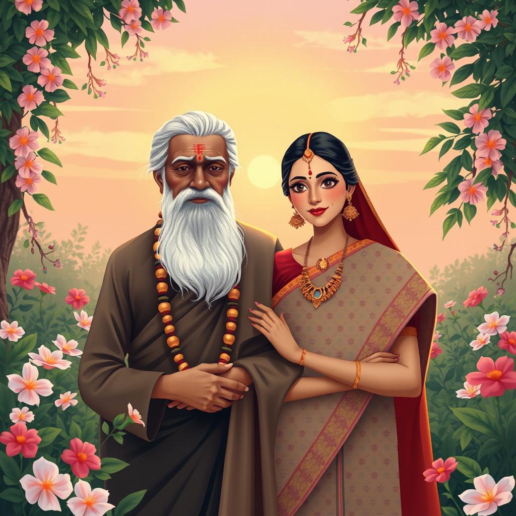 A beautiful and heartfelt illustration of Valluvar, the revered Tamil philosopher, alongside his wife, Vasuki