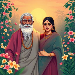A beautiful and heartfelt illustration of Valluvar, the revered Tamil philosopher, alongside his wife, Vasuki